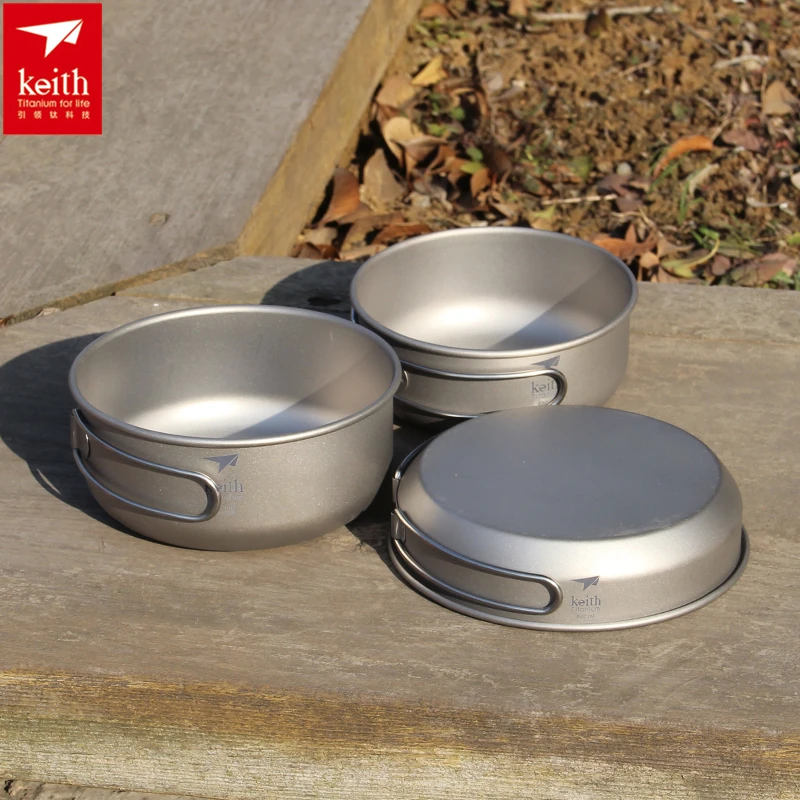 Camping Outdoor Cooking Set - Keith 3PCS Titanium Cookware Pans Bowls