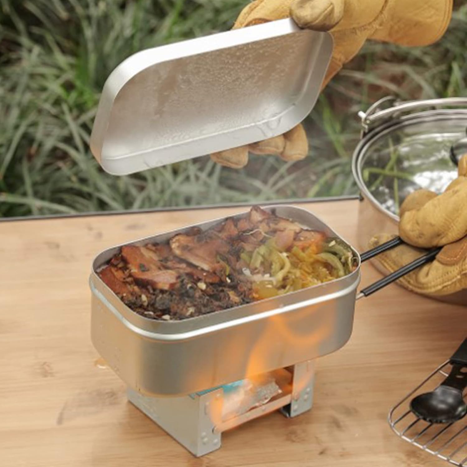 Camping Outdoor Cooking Set - Foldable Bento Box Handle, Lunch Container